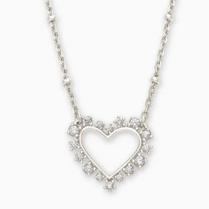 Ari Heart Silver Pendant Necklace in White Crystal
